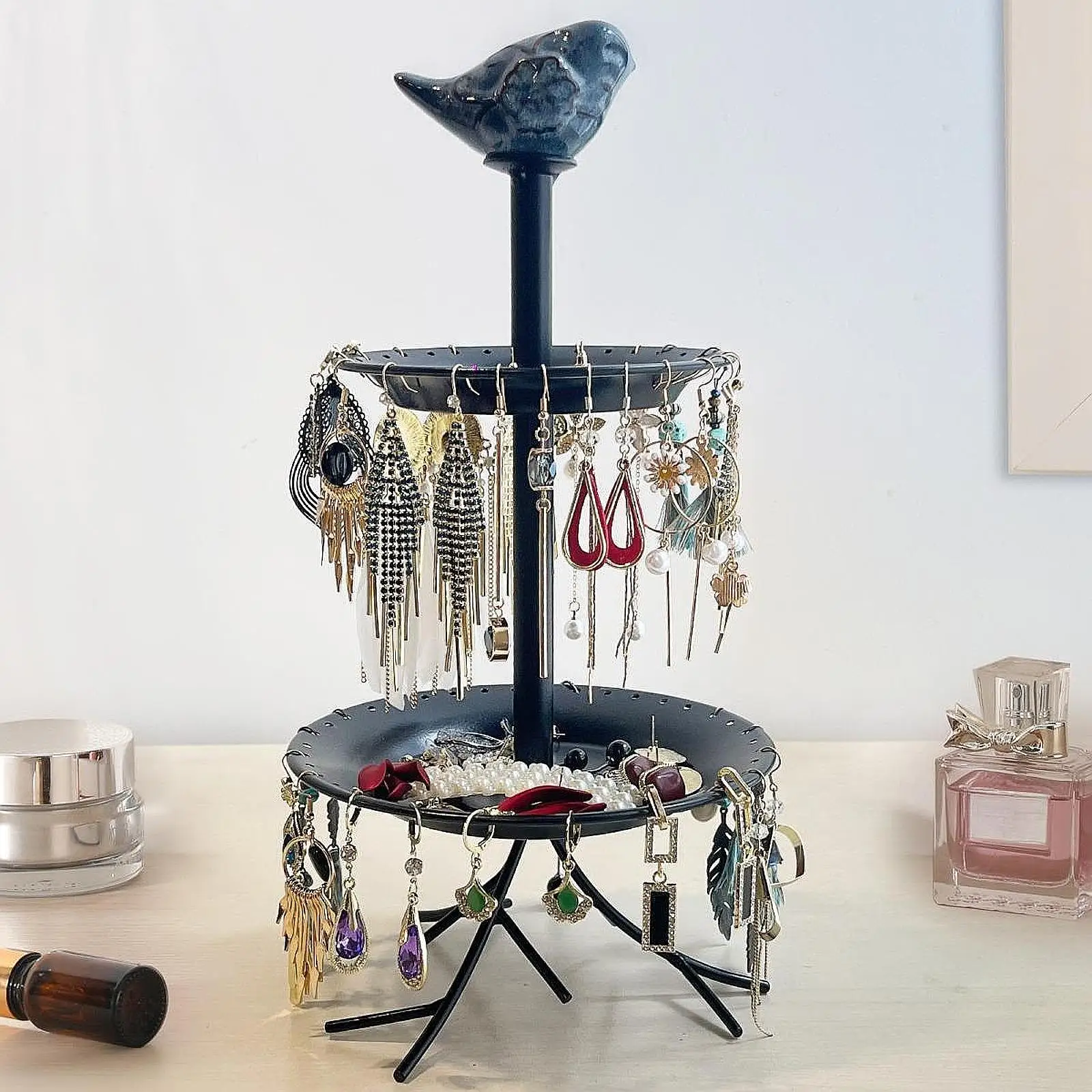 

Jewelry Organizer 2 Tier Desktop Ornament Rings Necklace Bracelet Earrings Organizer for Vanity Dresser Tabletop Showcase Home