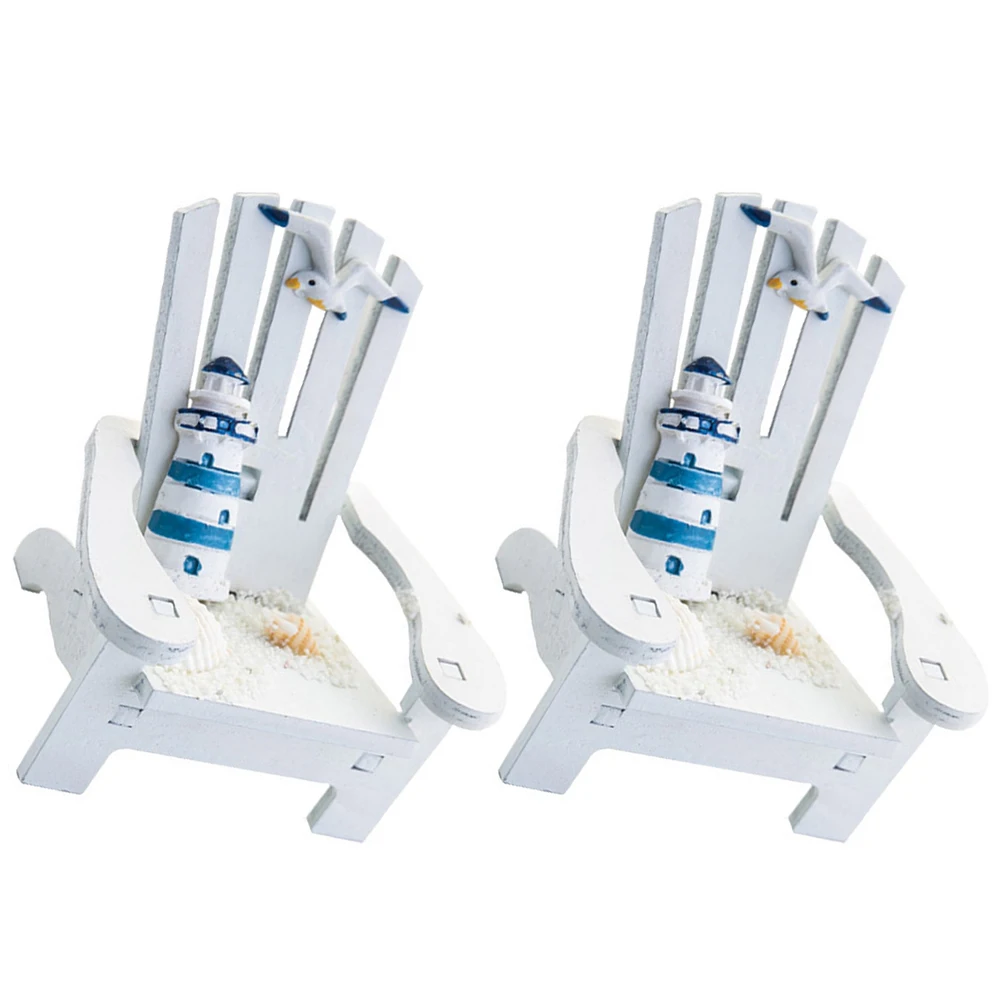 

2 Pcs Beach Chair Lighthouse Style Decorations Mini The Mediterranean Chairs Pine Wood Ocean Themed Child Small