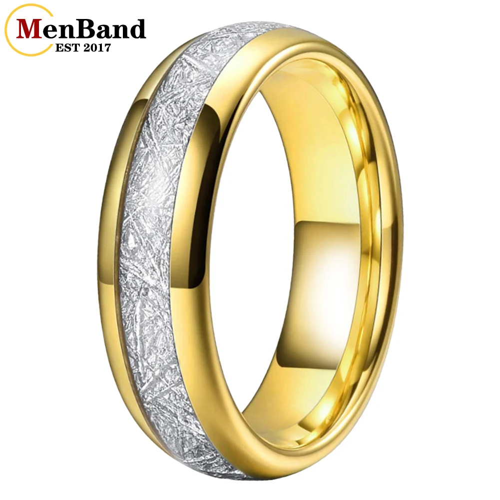 MenBand Classic 4/6/8mm uomo donna fedi nuziali in carburo di tungsteno anelli bianco brillante Meteorite intarsio cupola lucido Comfort Fit