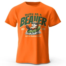 Busy As A Beaver Men's Printed T-Shirt 100% Cotton Oversized Funny Graphic Tees for Men Women Summer Tops