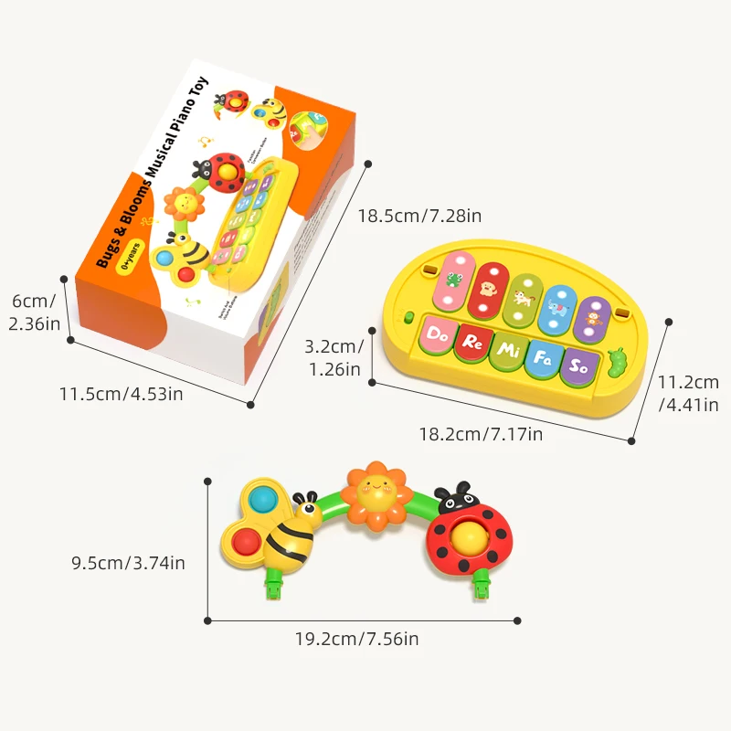Popular Overseas Product: Multifunctional Insect-Themed Baby Musical Piano for Ages 3+, Cute Bee, Ladybug, and Flower-Shaped Electronic Keyboard, Dual-Level Adjustable Volume + Gentle Eye-Protecting Rhythmic Lights, 4 Major Modes of Animal Sound Effects, Sensory Early Education Toy, Press-And-Roll Bubble Ball Toy for Fine Motor Skills, Stress-Relief Fingertip Toy, Parent-Child Interactive Music Enlightenment and Soothing Educational Tool, Preferred Gift for Newborns, Full Months, Birthdays, and Holidays, Suitable for Both Boys and Girls