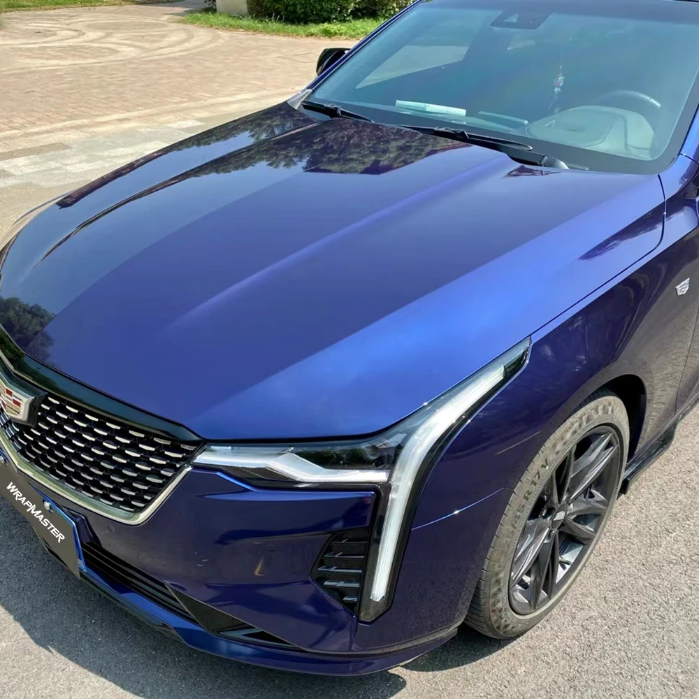 

Блестящая металлическая пластиковая пленка для автомобилей Gentian Blue из углеродного волокна с подкладкой из ПЭТ