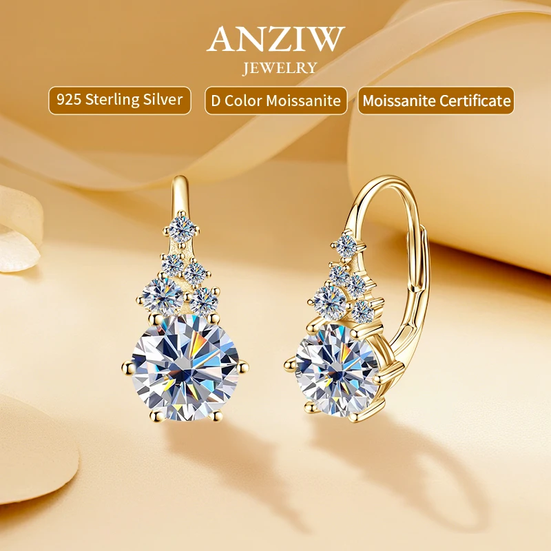 

2025 New 2.23CTTW. Full D Moissanite Drop Hoop Earrings for Women 925 Silver Clip Earrings Wedding Fine Jewelry Gift 6.5mm 1.0CT