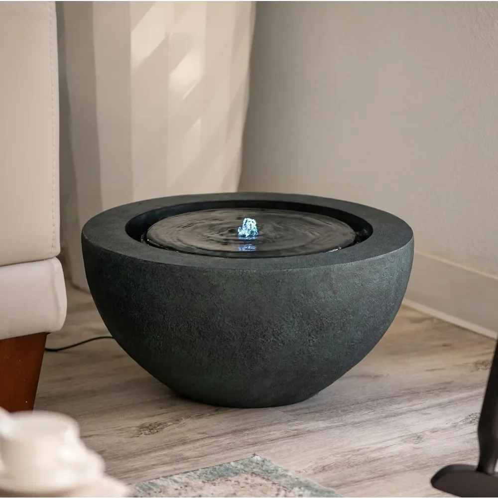 

19.8" W Round Polyresin Indoor/Outdoor Sphere Water Fountain w/LED Light, Garden Water Fountain, Water Bowl Fountain, Patio