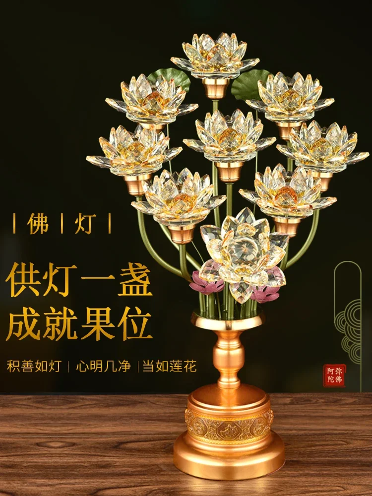 Buddha Lamp for Home Use 2023 Advanced Plug in Colorful Glass Crystal LED Long Bright Lotus Lamp