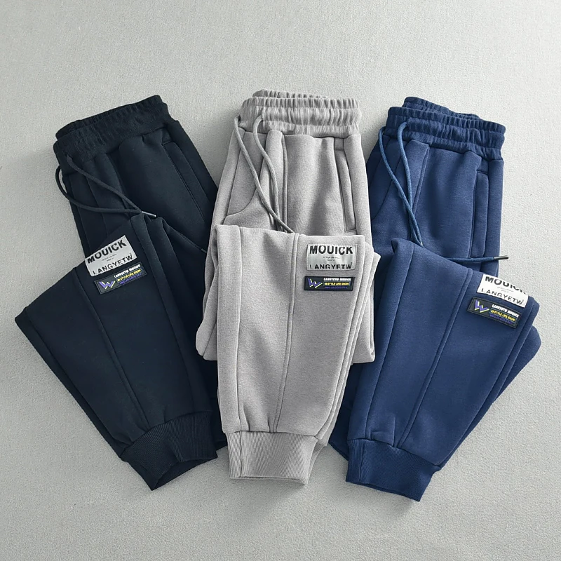 Inverno novo americano retro engrossado veludo tornozelo-amarrado sweatpants simples elástico na cintura com cordão esportes casuais calças soltas