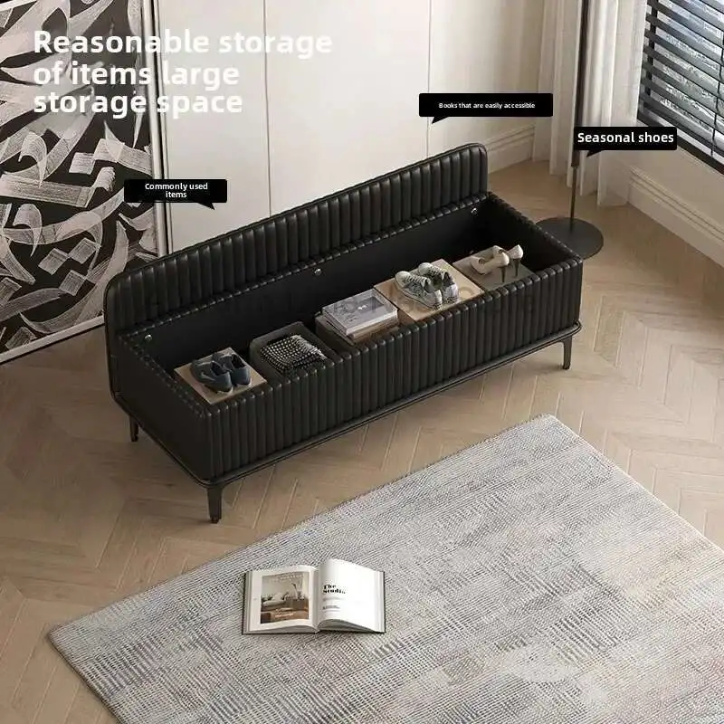 

Storage Shoe Changing At The Entrance Bedroom Bedside Stool Living Room Long Strip Leather Art Sofa Clothing Store Rest Stool