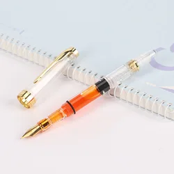 Stylo plume en plastique transparent de haute qualité, stylos à encre à piston F/EF, école, étudiant, cadeaux de bureau, papeterie