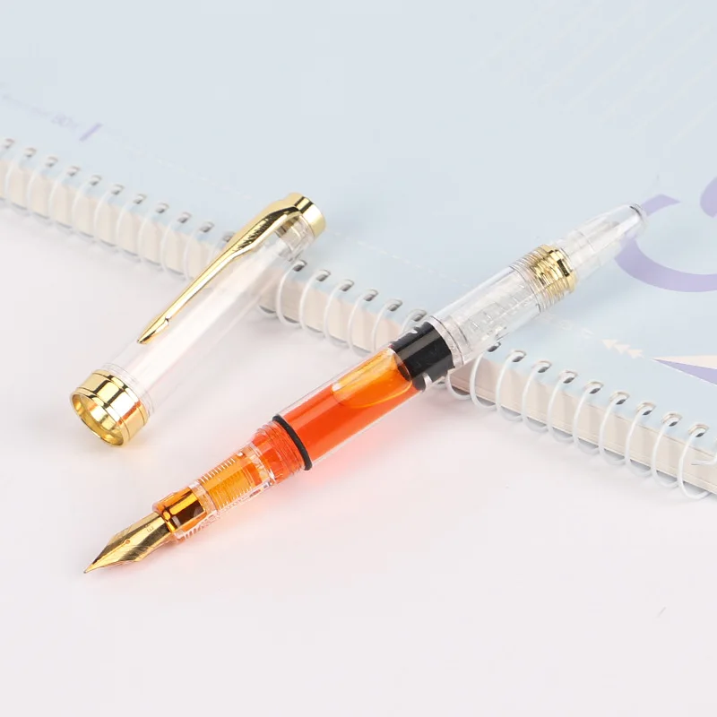 High Quality Transparent Plastic Fountain Pen F/EF Nib Piston Ink Spin School Student Office Gifts Stationery Ink Pens