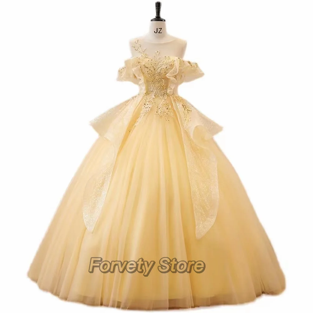 Neue Mesh Abendkleid Ball glänzende Applikation zurück zur Schule Abschluss Tutu Rock und Boden Temperament Traum ärmellose Rücken