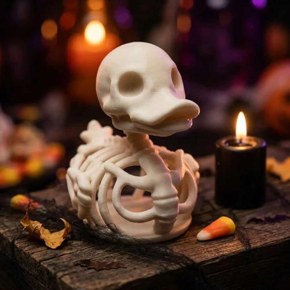 3D Printed Halloween Skeleton Duck Figurine Gothic Style Spooky Duck Skeleton Statue Realistic Fade-Proof Fun Duck Sculpture