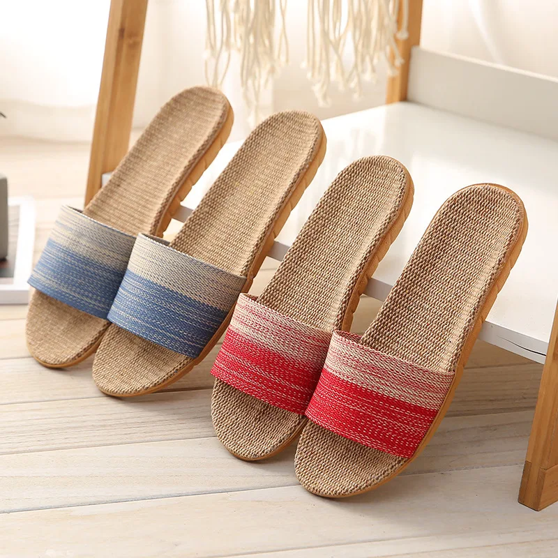 

Hemp Women's Slippers House Flats 2026 Summer Designer Woman Shoes Linen Casual Indoor Slides Couple Soft Sole Non-Slip Floor