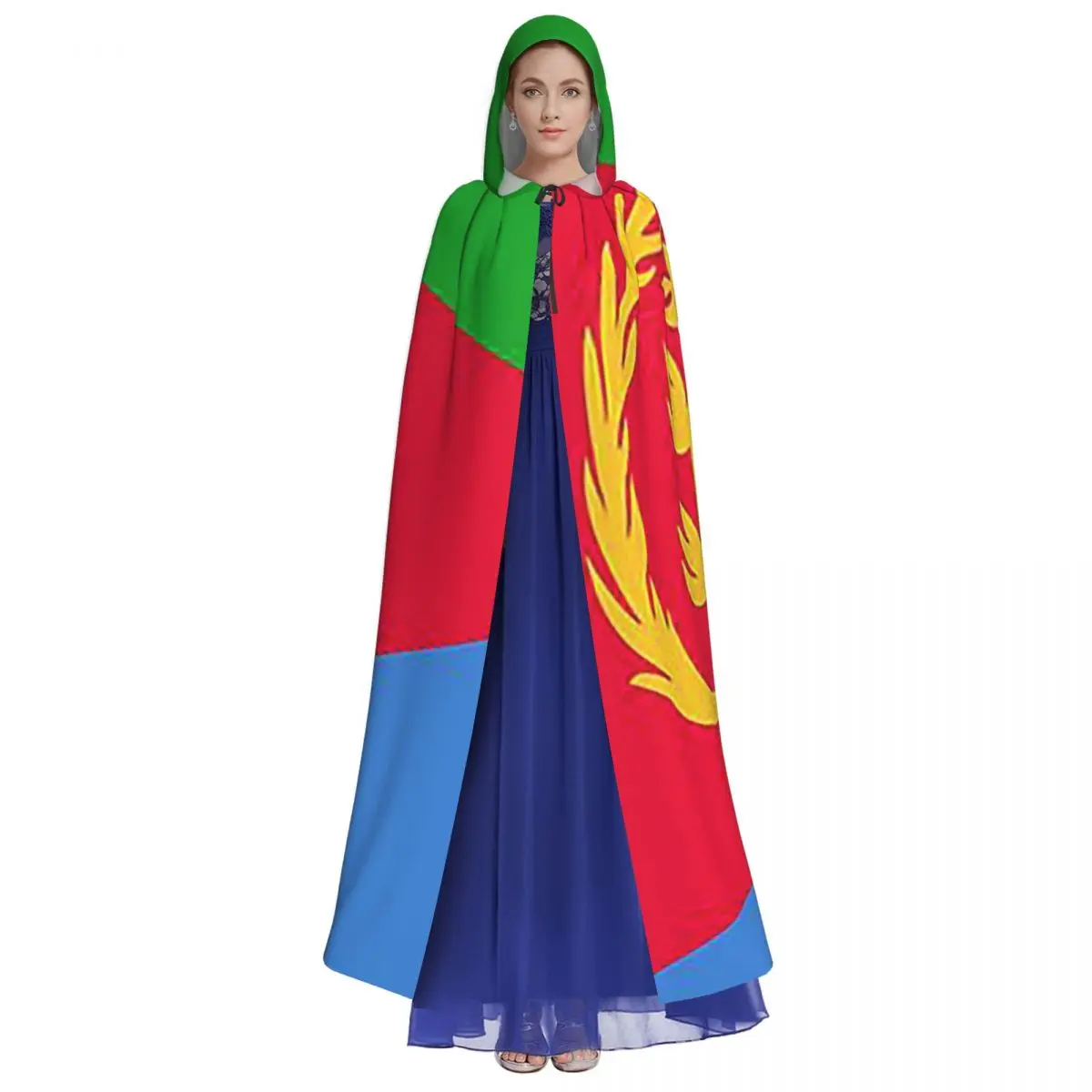 Eritrea Flag Long Hooded Cloak Witch Medieval Costume Cosplay Cape HalloweenCoat Adult Unisex