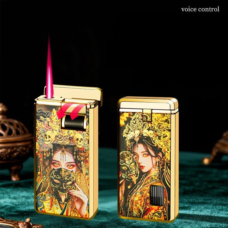 2026 Zinc Alloy Gradient Color Windproof Red Flame Butane Gas Lighter Visible Gas Window High Beauty Lighters Smoking Gifts