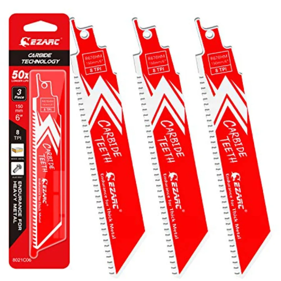 

Carbide Reciprocatg Saw Blade R78HM Endurance for Thick Metal, Cast Iron, Alloy Steel 8TPI, 3-Pack