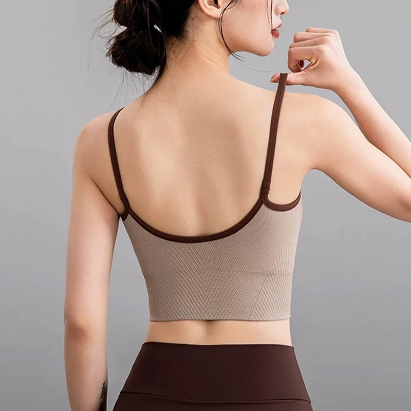 Damen-Yoga-Sport-BH mit festem Körbchen und kontrastierendem, kleinem Straps-Lauf-Fitness-Beschleunigungs-Trainings-BH für Yoga – Detail 6
