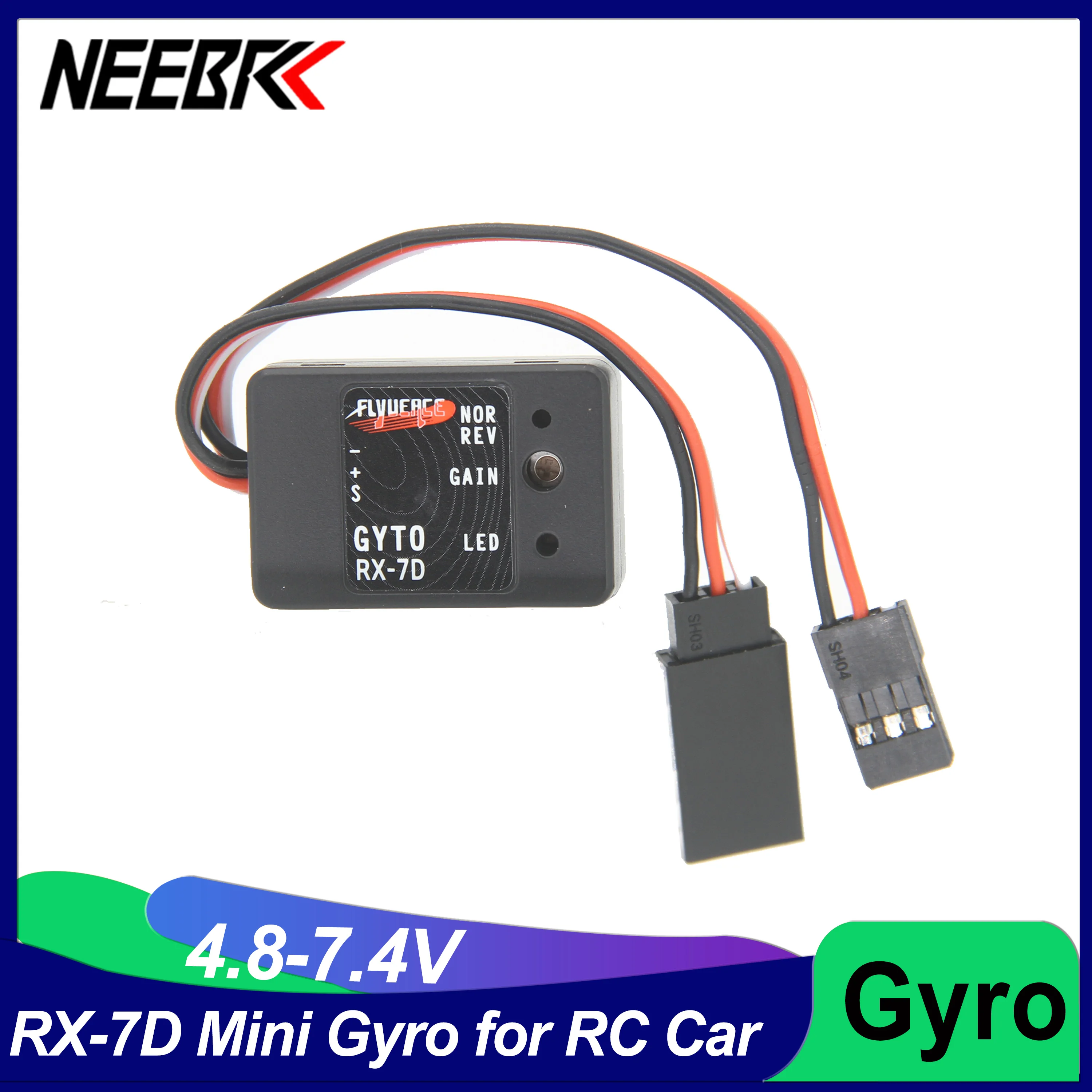 NEEBRC RX-7D Mini Gyro DC 4.8-7.4V Gyroscope for RC Car Drift Racing Vehicle Boat Digital/Analog Universal Receiver Transmitter