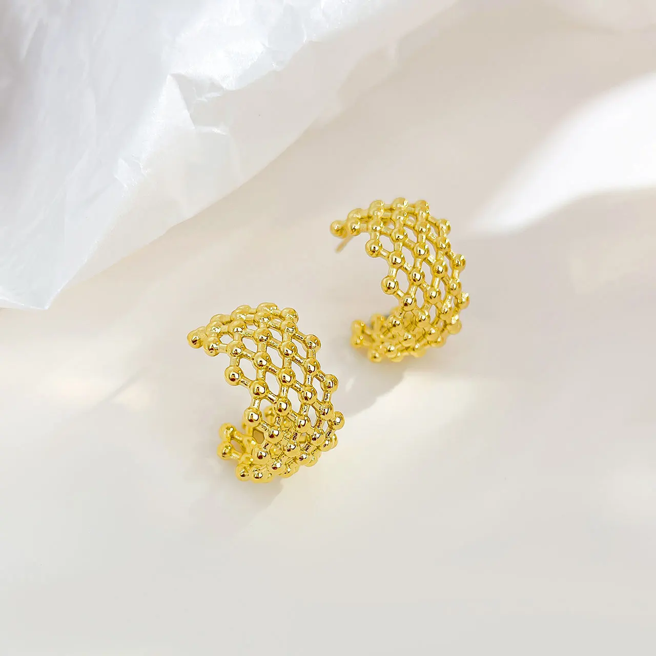 SOMMAR 2025 High Quality PVD plated Maiden stud earrings Grid C-type women earrings jewelry accessories