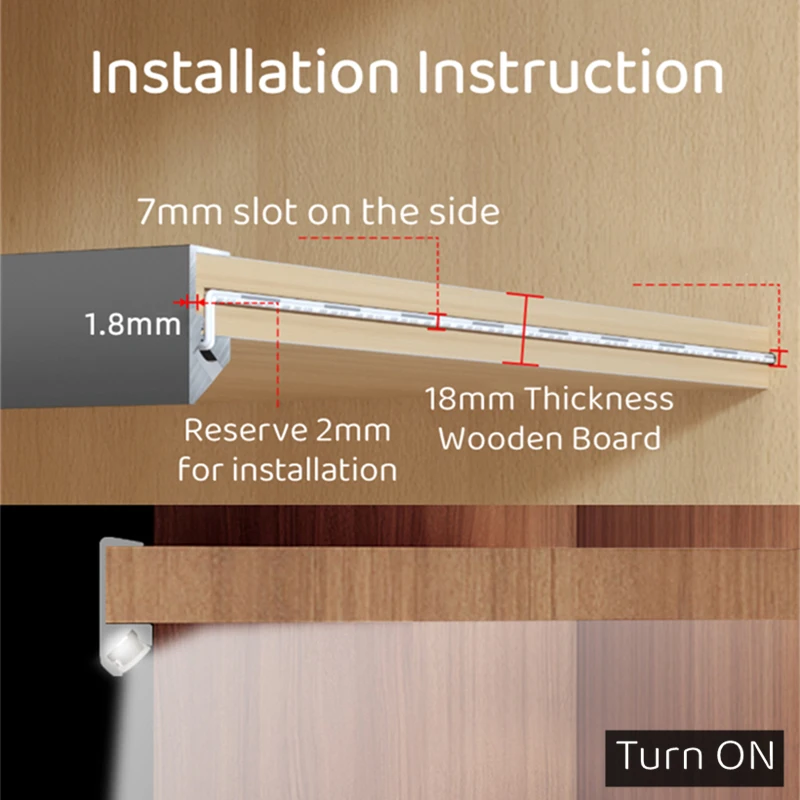 Bande lumineuse LED encastrée en aluminium, 18mm, pour panneau en bois, rétro-éclairage Invisible, barre de serrage