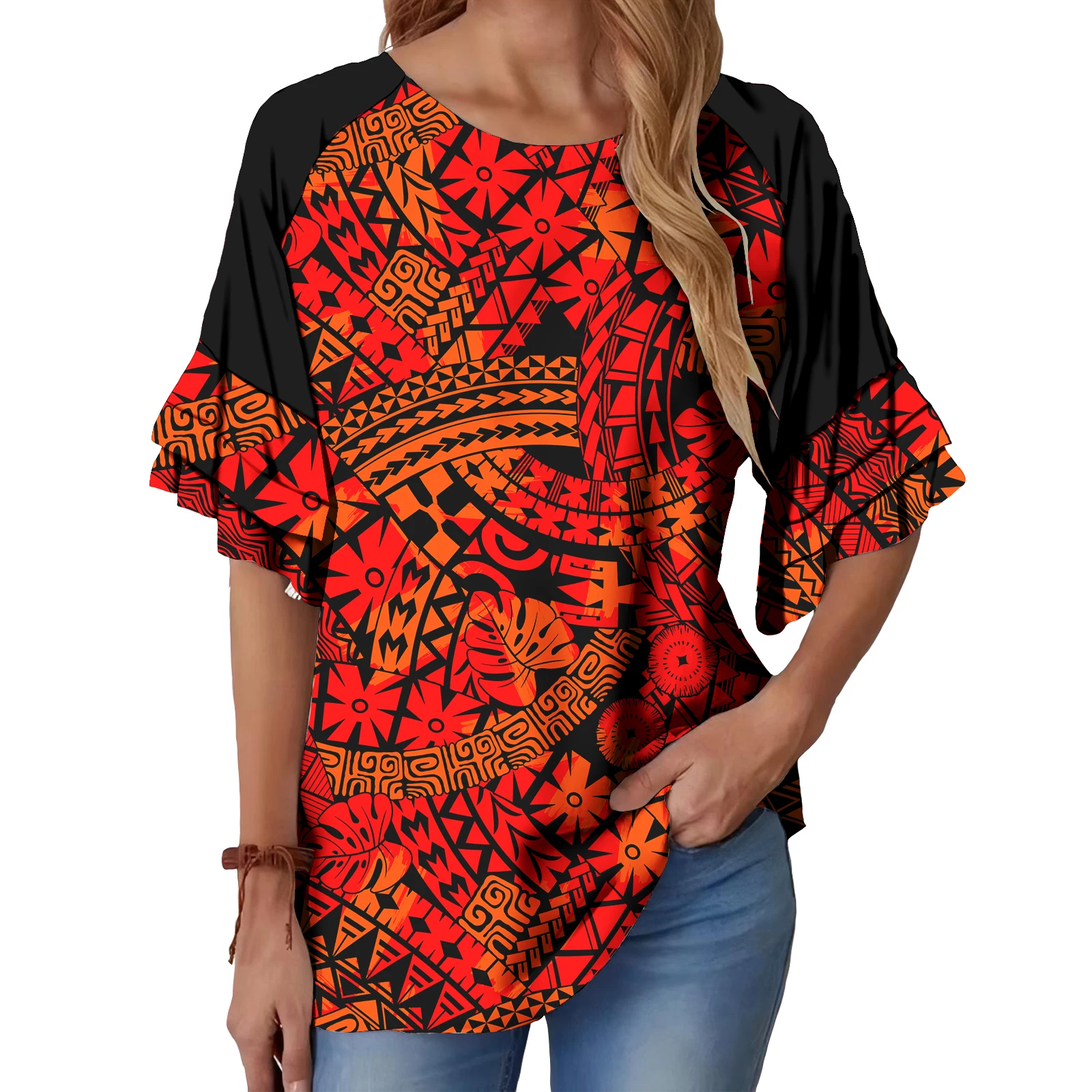 True Size Elegant Plus Size Women's Blouses Polynesian Classic Design Luxury Cozy Tribal Island Lady T Shirt Hawaiian Tops