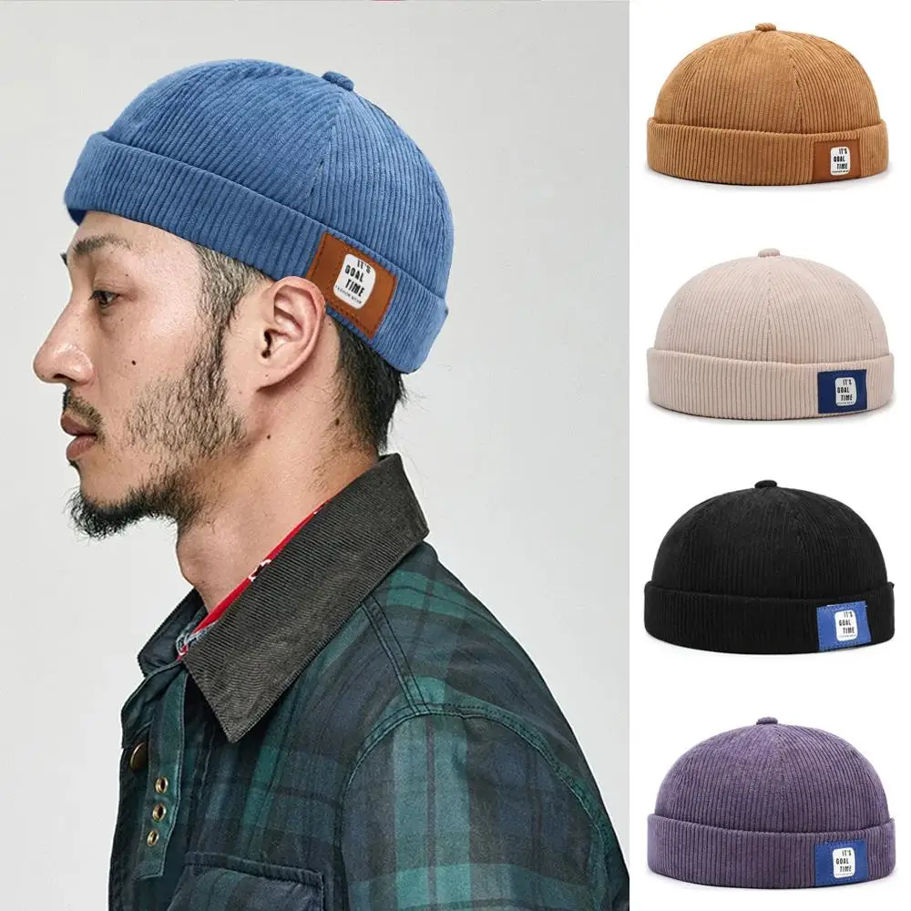 

Winter Hats Skullies Cap Hip Hop Hats Brimless Beanie Hat Street Portable Solid Color Cap Men's Multipurpos Vintage Caps