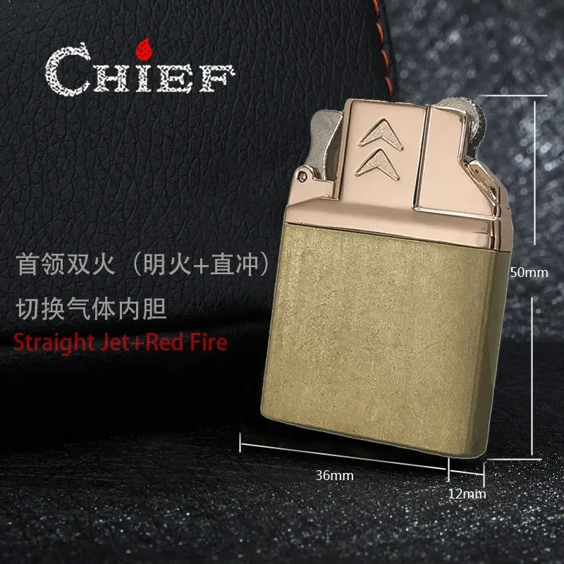 Chief Double Fire Switch Butane Lighter Brass Windproof Movement Gas Inflate Inner Insert Conventional ZP Replace Accessories