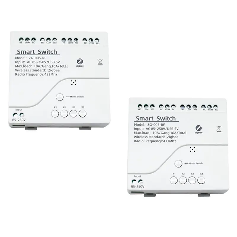 AA08-2X 4CH Zigbee Smart Light Switch Module AC 85-250V RF433 Receive 10A Relays Work With Alexa Assistant,Tuya Smart Life