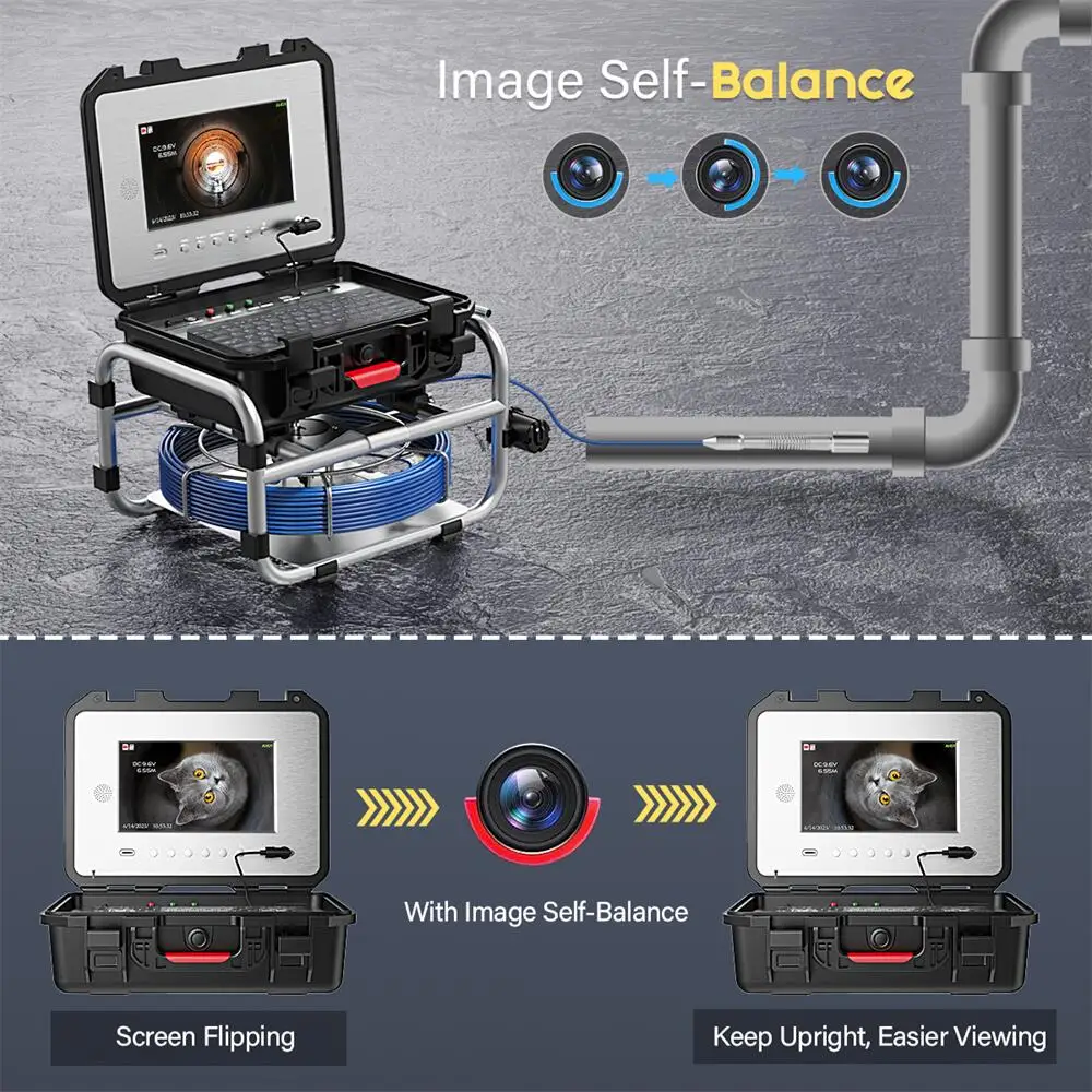 Sewer Pipe Inspection Camera With Self-Leveling 512HZ Locator 10"IPS 1080P Screen Video+Audio Recording+Meter Counter Endoscope
