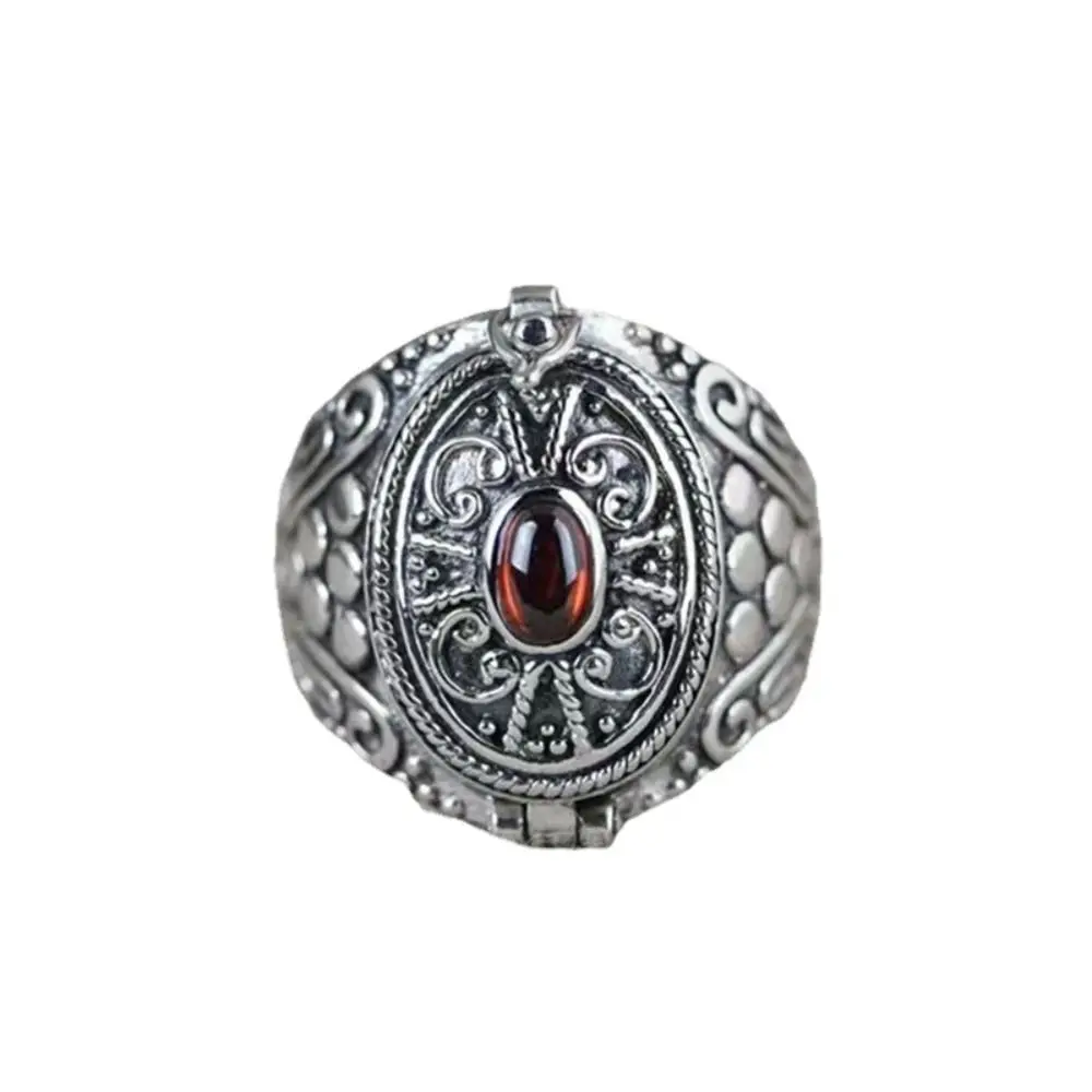 Fashion Secret Compartment Gawu Box Ring Adjustable Ethnic Openable Finger Ring Antique Alloy Opening Ring Men Women