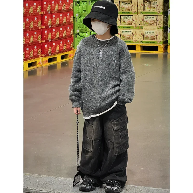 Kids' Sweater 2024 Autumn New Boys and Girls Loose Casual Online Celebrity Pullover Sweater