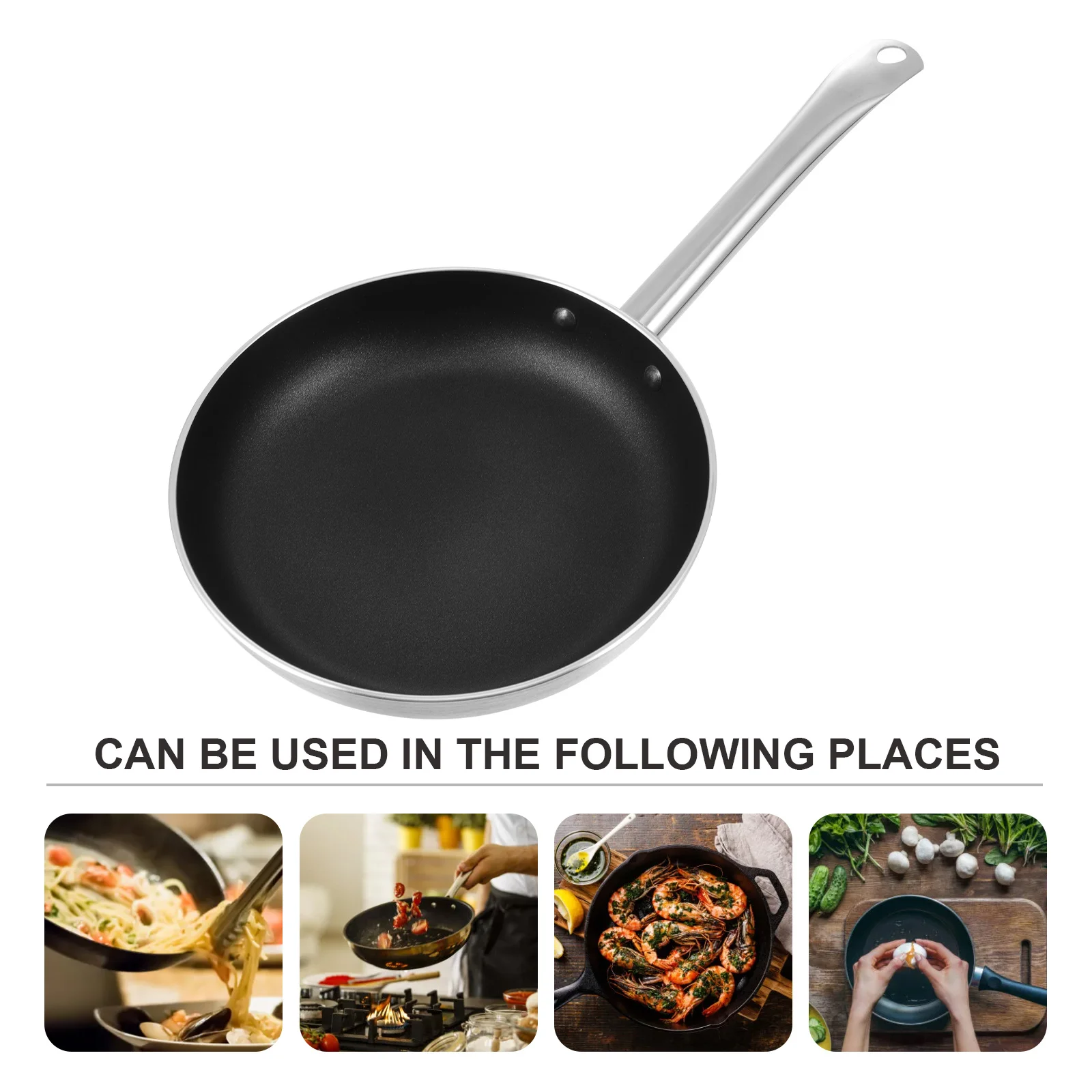 

1 pc Aluminum Alloy Frying Pan Double Bottom Non-Stick For Steak Egg Breakfast Portable Kitchen Use Fryer