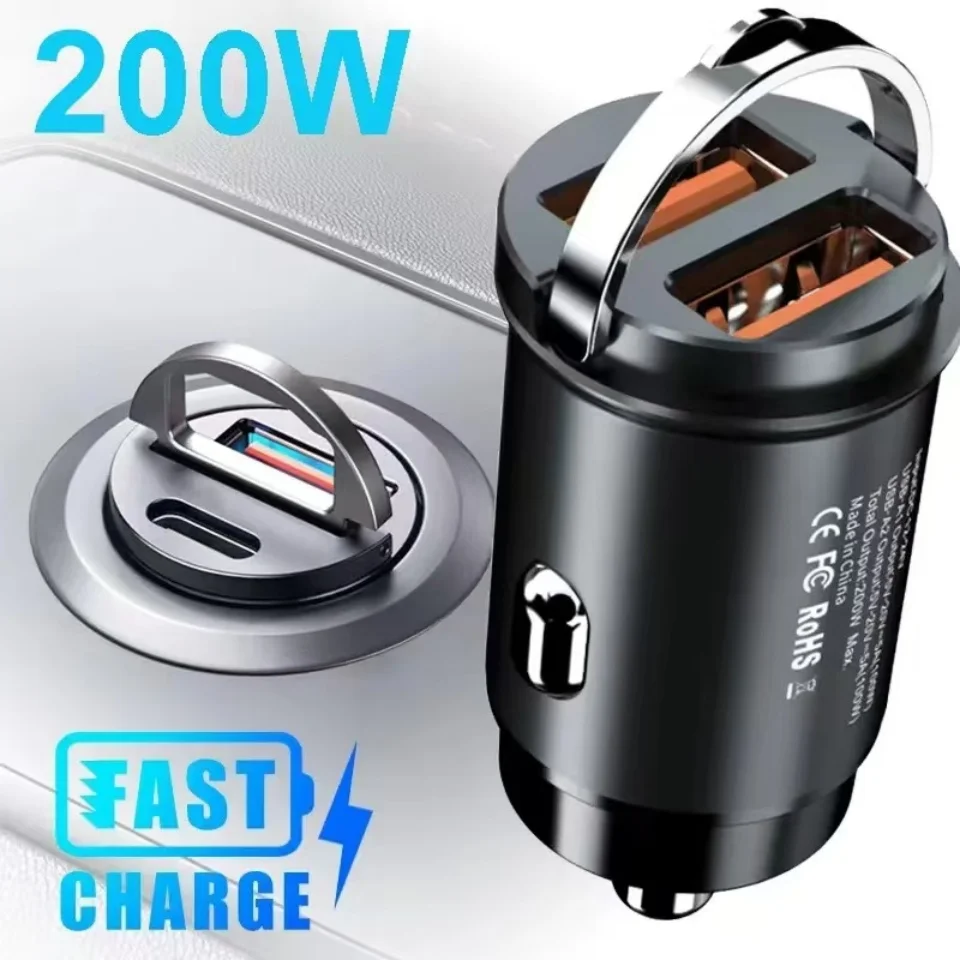 ミニカーチャージャー QC3.0 PD 30W 急速充電、12-24V シガーライター USB タイプ C アダプター Xiaomi Samsung Huawei iPhone 用。