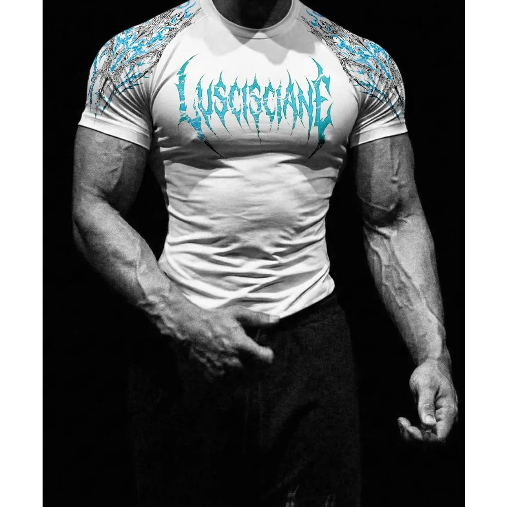 Outdoor Leisure Sports Fitness Short Sleeves, Made of Quick Drying Fabric, Quick Drying, 3D Printing, Elastic, Trendy Style