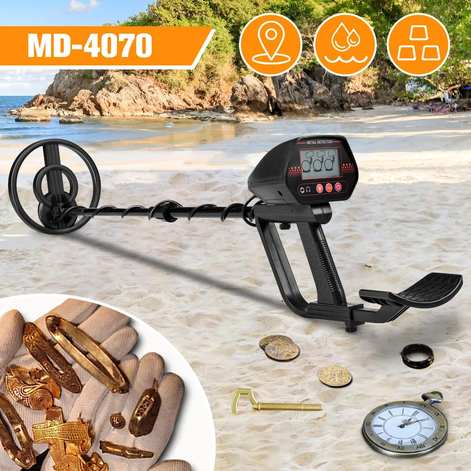 

MD-4070 LCD Display Metal Detector High Sensitivity Underground Gold Metal Finder with 7.8“ Waterproof Search Coil Portable Hand