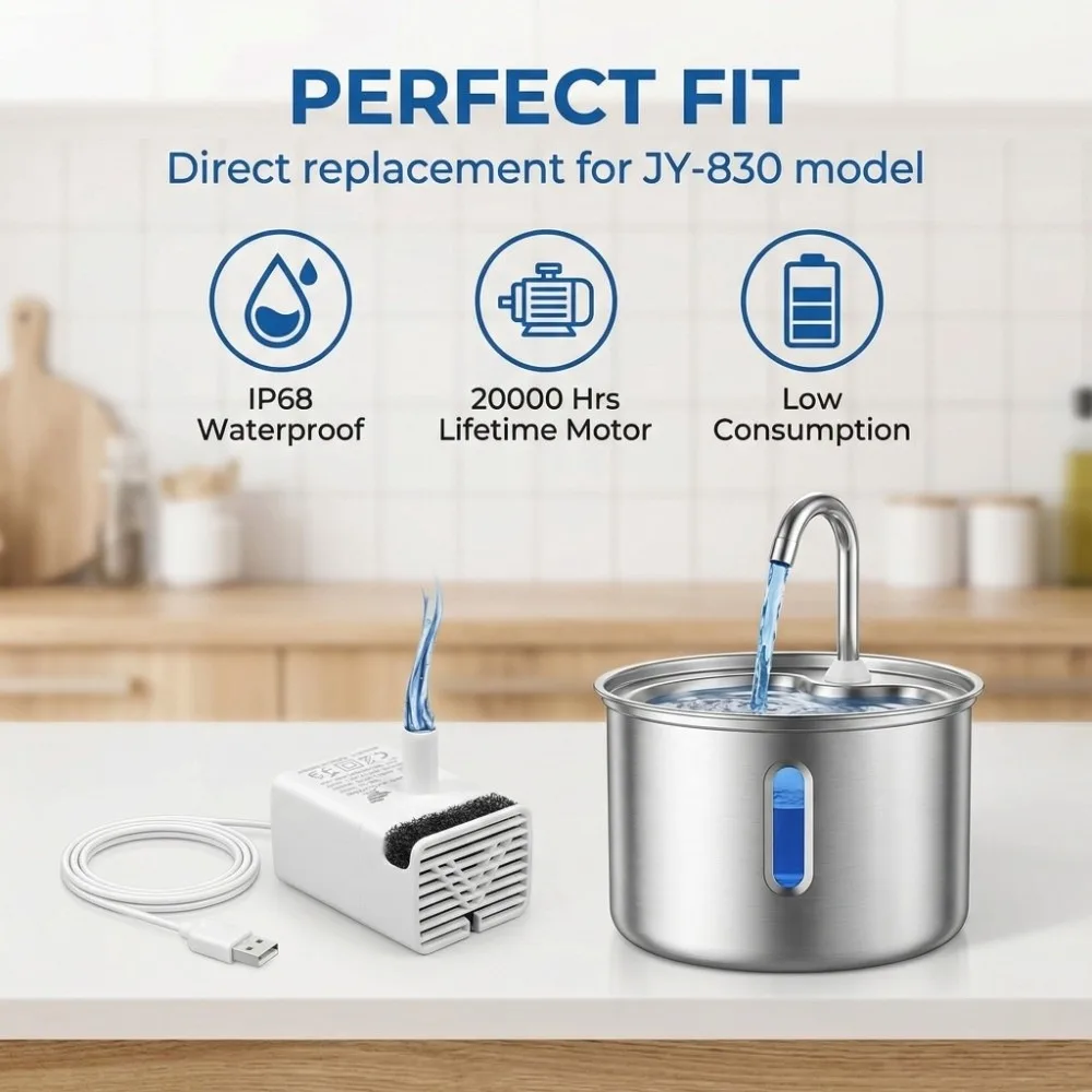 

Ultra Quiet Pet Water Pump IPX8 Waterproof DC 5V Replacement Pump Long Lifespan Anti-Dry Burning Cat Fountain Pump