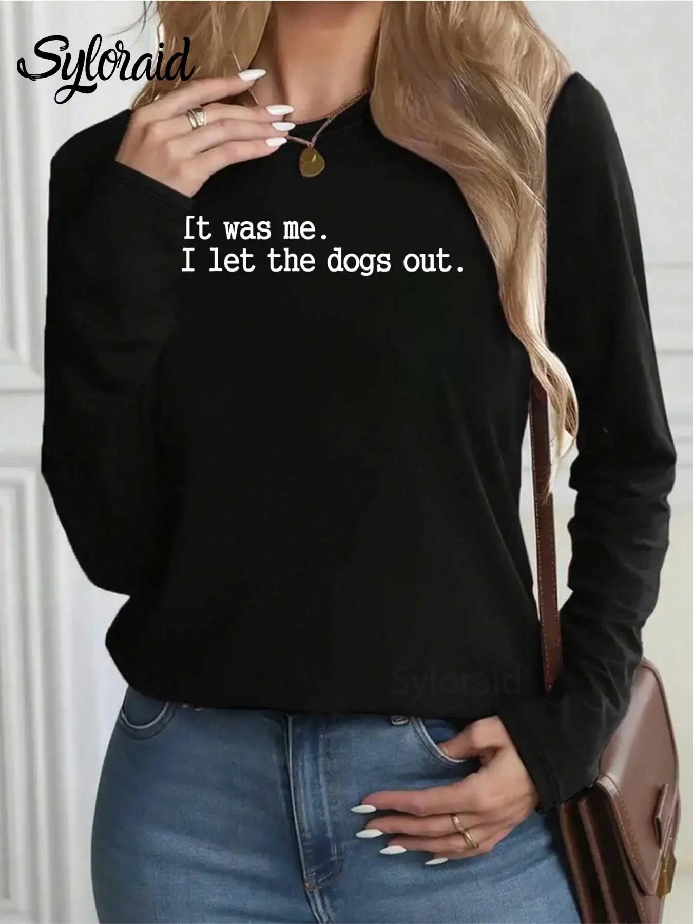 المرأة طويلة الأكمام تي شيرت مضحك الكلب الجرافيك تي شيرت It's Me I Let the Dogs خارج قميص موضة الجولة الرقبة رداء علوي غير رسمي