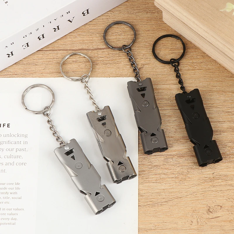 New! 1Pc High Decibel Stainless Whistle Double Tube Lifesaving Portable Emergency Keychain Whistle For Outdoor Hiking Camping