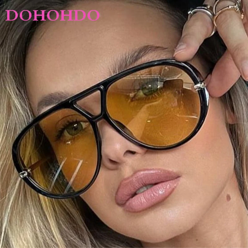 

Fashion Double Bridge Pilot Metal Sunglasses Women Men Vintage Brand Designer Oversized Sun Glasses Ladies Driving Shades UV400