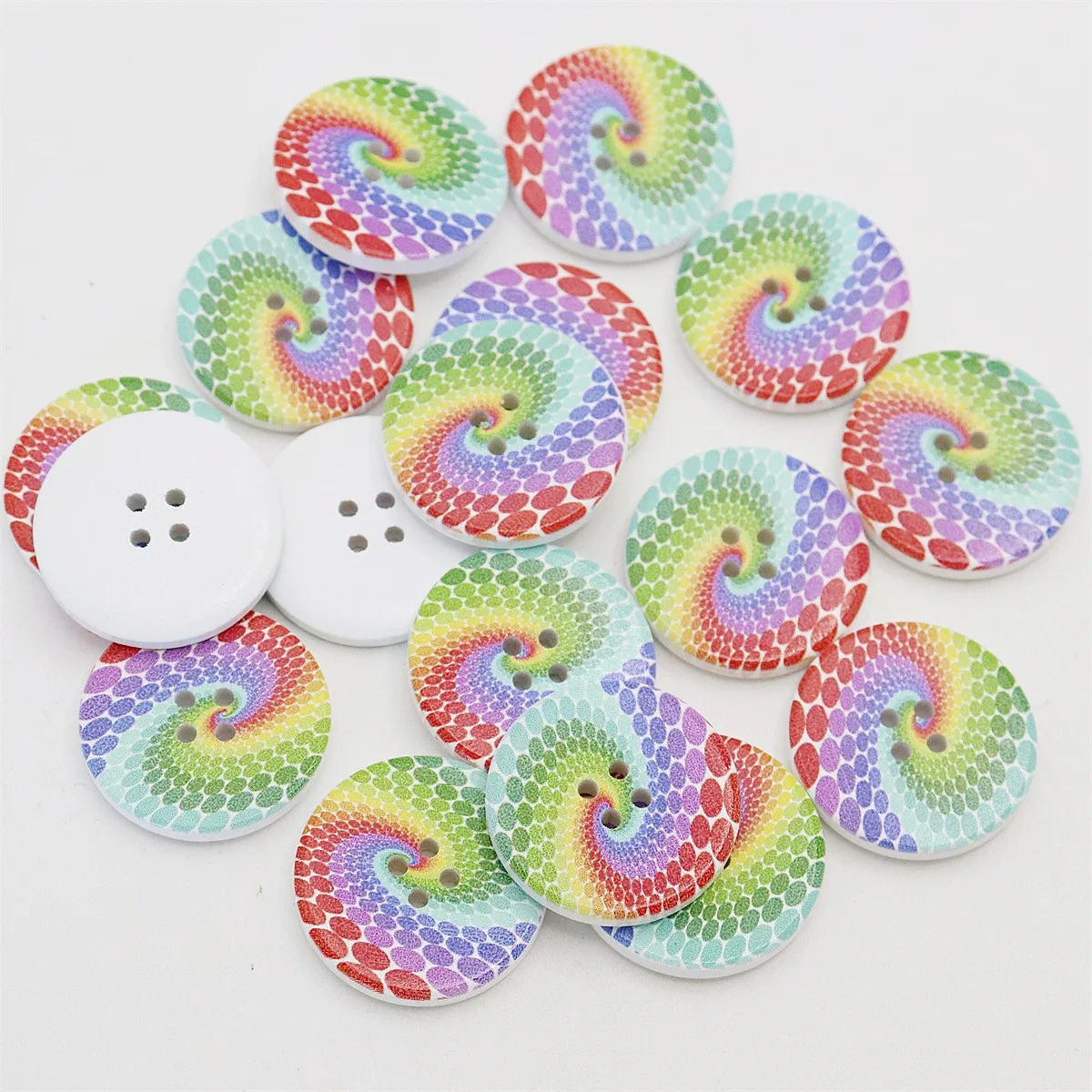 10pcs 30mm Wood Round Rainbow Peacock Painted Buttons DIY Crafts Sewing 2 Holes Accessory Cardmaking Embellishments Decorations