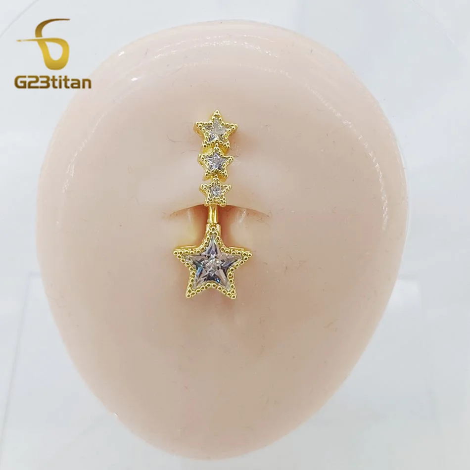 High Quality Star Zircon Belly Button Rings 6-16mm 14G Length Titanium or Steel Bar Body Piercing Anti Allergic Navel Jewelry