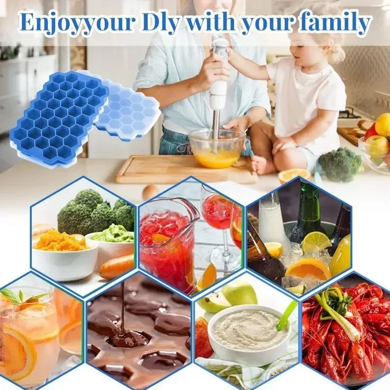 2/1pcs Reusable Free Silicone Ice Mold with Removable Lids, 148 Grids Ice Cube Tray, Creative Honeycomb Ice Mould for Home Use