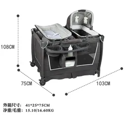 新生児用マットレス交換テーブル付きデラックス折りたたみ式ベビーベッド,保育園センター,赤ちゃん用トラベルプレイヤード