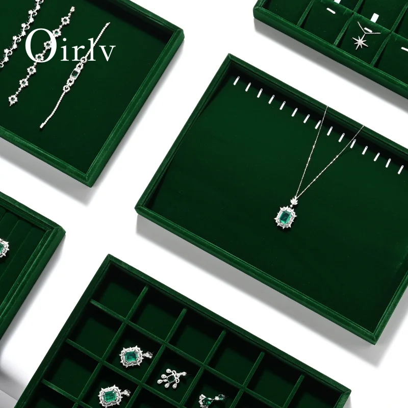 Emerald Green Velvet Jewelry Display Storage Trays Set Multi-grid Organizers for Display Rings Necklaces Earrings Jeweler Retail
