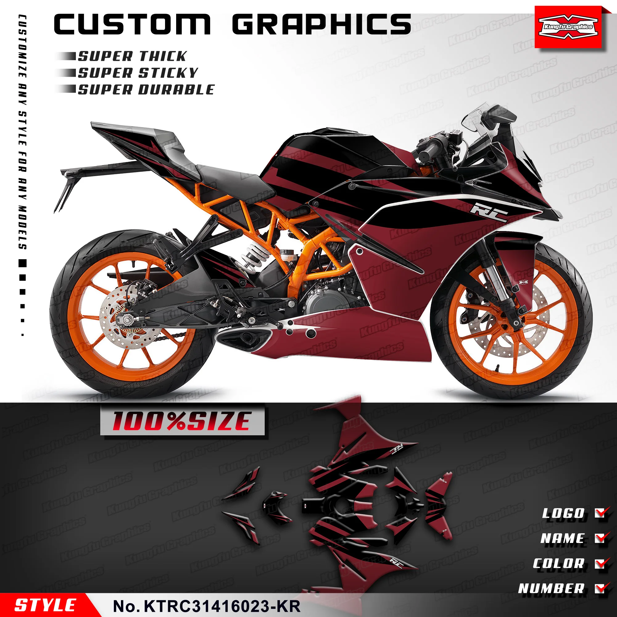 

KUNGFU GRAPHICS Team Stickers Vinyl Decal Kit for KTM RC 390 125 200 250 2014 2015 2016 Grey, KTRC31416023-KR