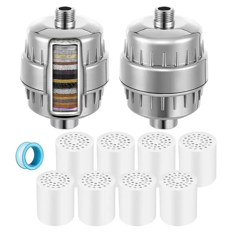 PZHI Shower Head Filter for Hard Water 20 Stage Filtration 2 Pcs Shower Water Softener with 8 Replacement Cartridges Remove