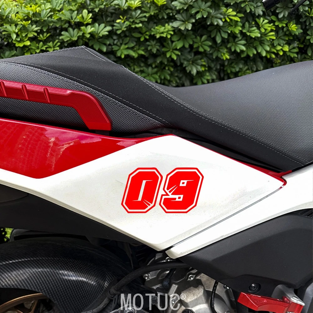2 pegatinas de vinilo rojas con números del 0 al 9 para motocicleta, para casco, tanque, carenado, caja trasera, panel lateral, modificación de carrocería