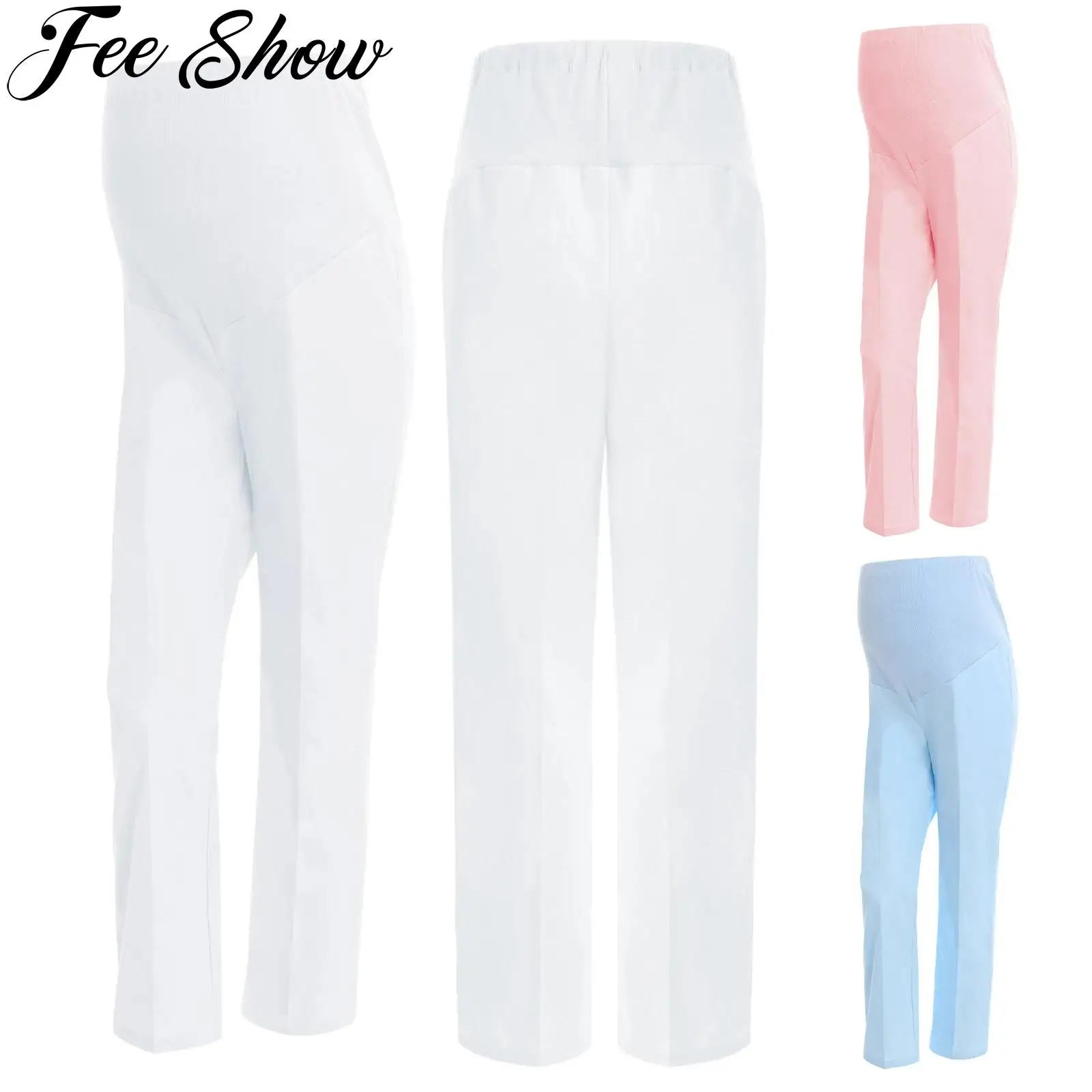Calças de enfermeira para maternidade, cor sólida, cintura elástica ajustável, confortável, suporte para barriga, com bolso, gravidez, roupas femininas