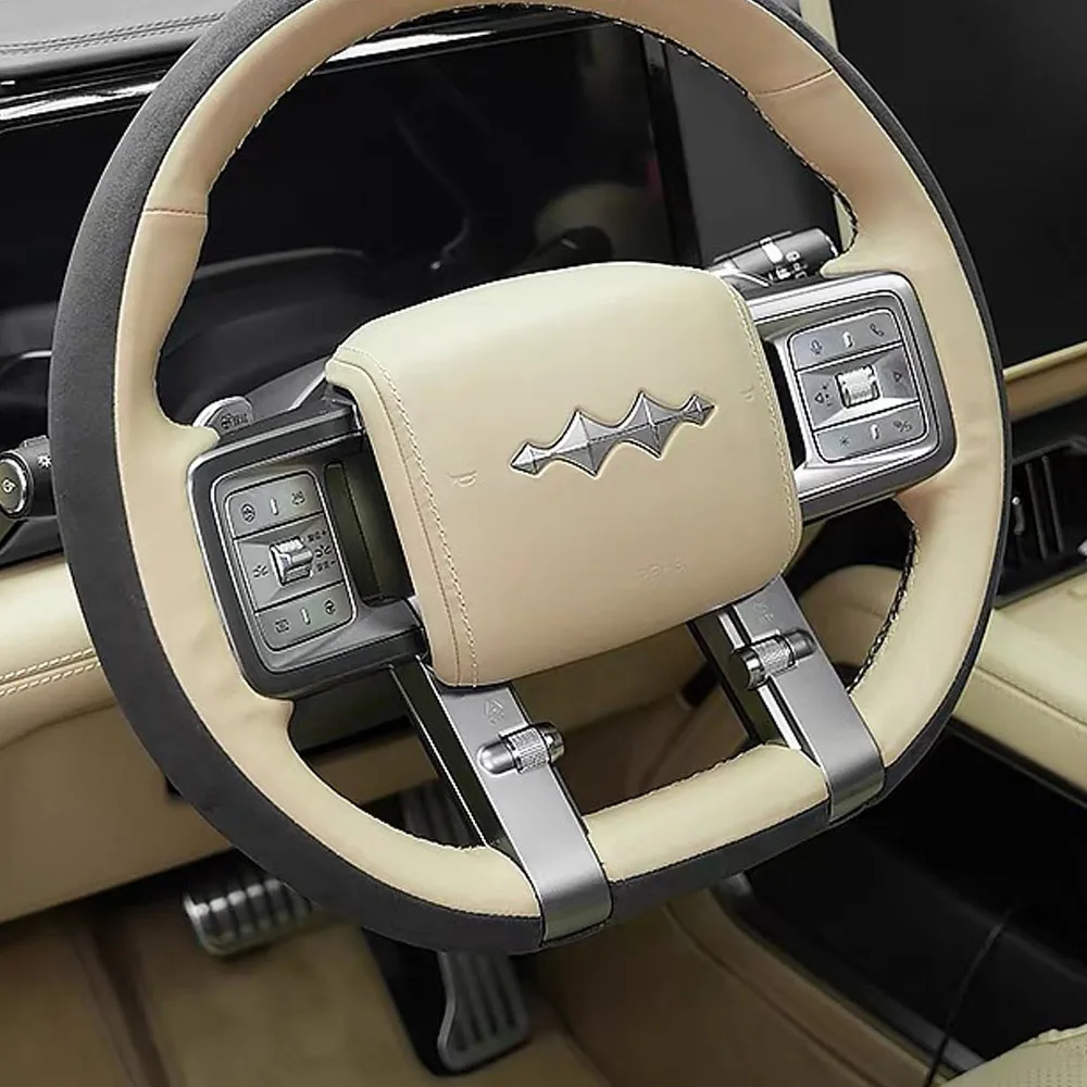 For BYD Leopard 8 Denza B8 2024 2025 2026 DIY Hand Sewn Leather Steering Wheel Cover Dedicated Custom Fit Interior Accessories