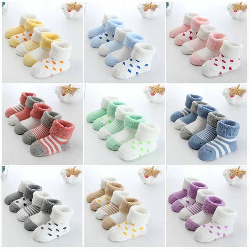 Kiddiezoom 5 Pairs/Set Four Seasons 0-12Months Fashion Newborn Baby Boy Girl Socks 100%Cotton Soft Infant Accessories