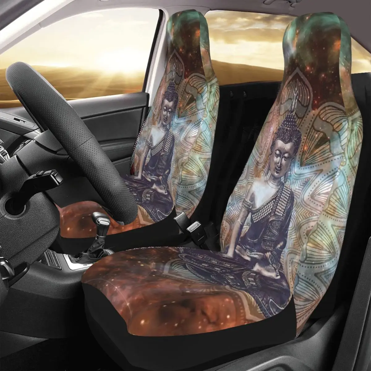 

Buddha Meditation Car Seat Cover Custom Printing Universal Front Protector Accessories Cushion Set